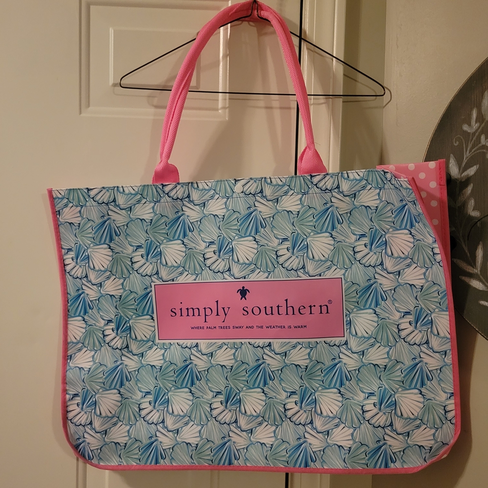 Simply Southern Seashell Pattern Tote - Blue and Pink